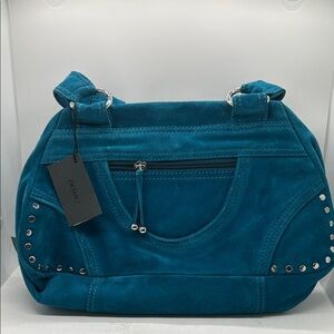 Desmo NWT Teal Suede Boho Double Handled Satchel Purse Bag 🌸🌸